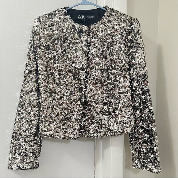 Zara Silver Sequin Blazer Size Small - Picture 10 of 11